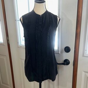 Equipment Black Ruffle Silk Sleeveless Blouse